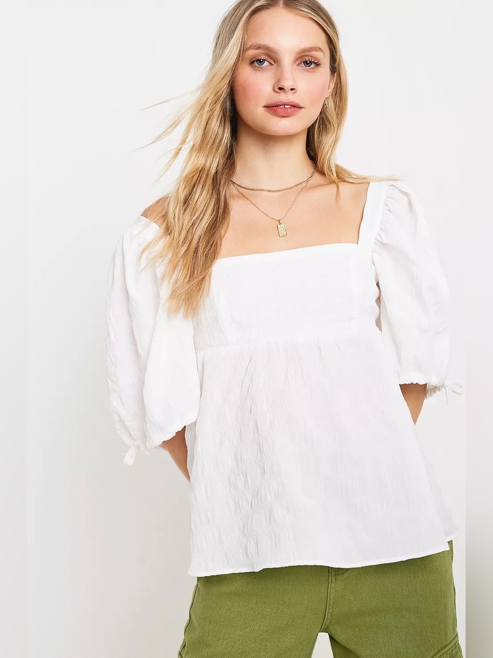 UO White Billowy Puff Sleeve Top Medium